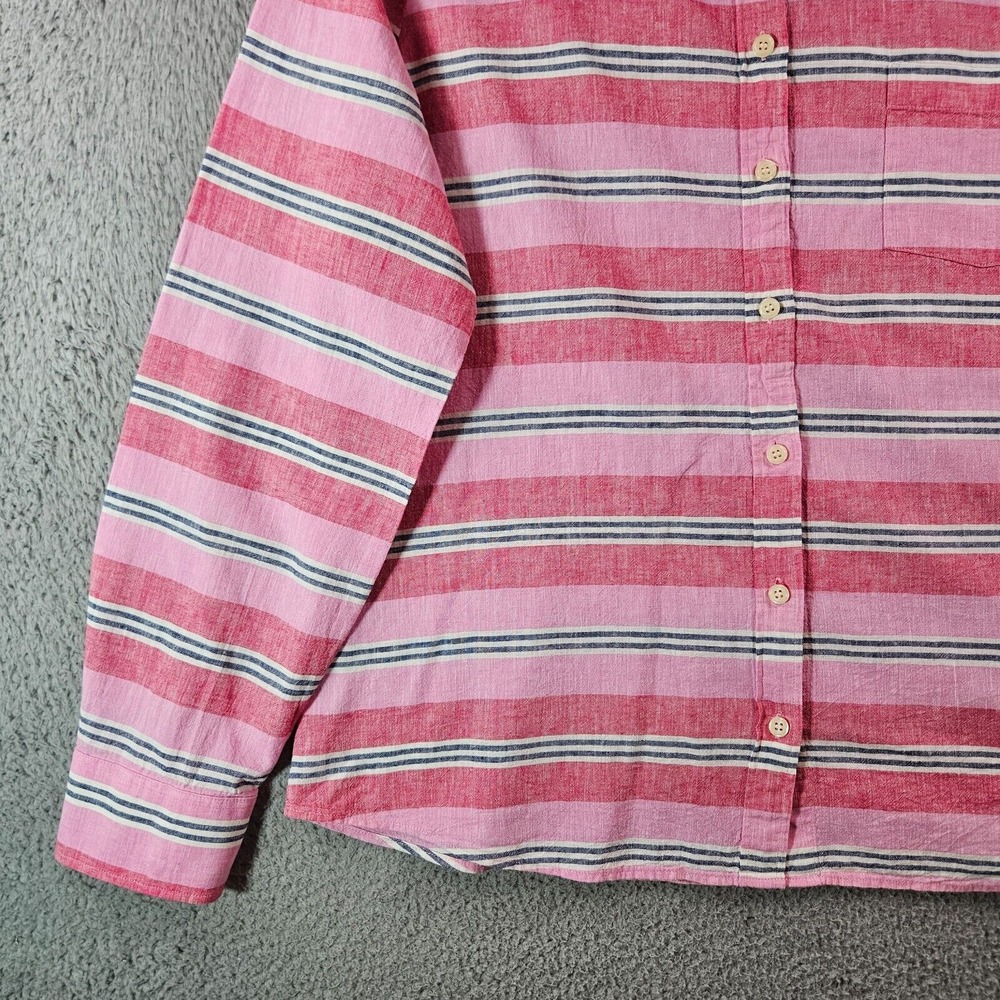 J Crew Linen Blend Shirt Top Women XL Button Up Long Sleeve Pink Red Striped - Picture 2 of 12